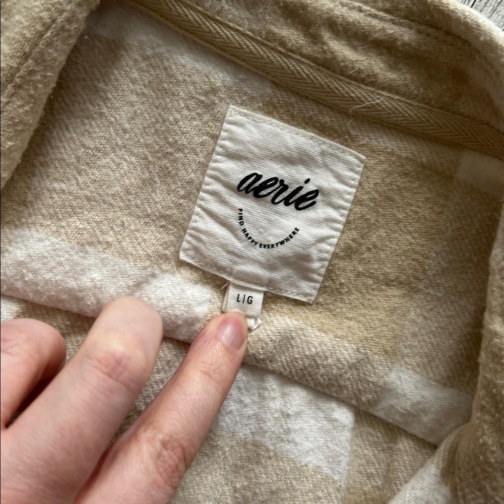 Aerie Beige Plaid Shirt size L - Picture 3 of 6